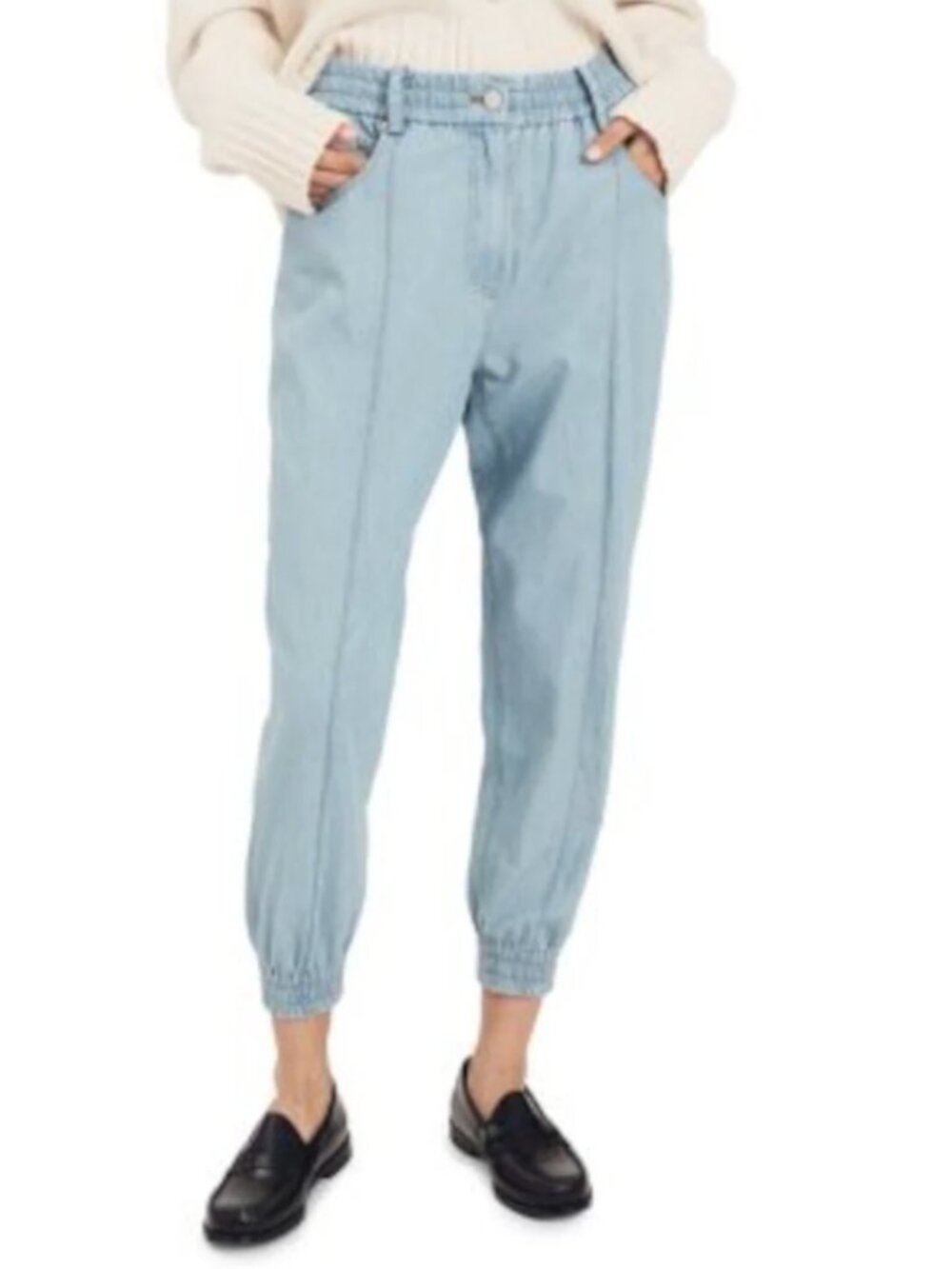 NWOT Derek Lam 10 Crosby Phoenix Chambray Jogger Pants - Light Wash Blue, Size 0